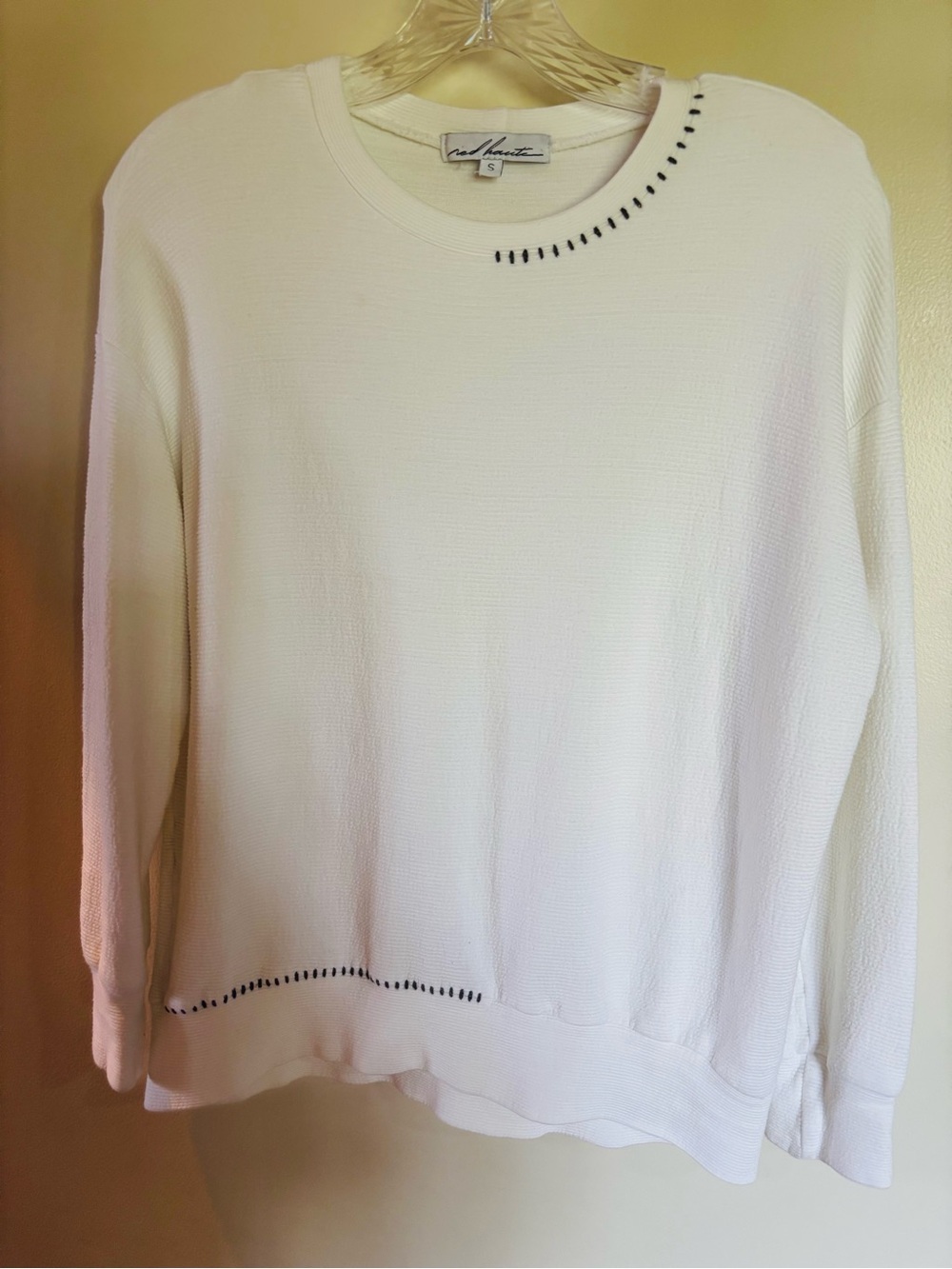 Red Haute White Sweatshirt with Black Stitch Detail Premium Loungewear